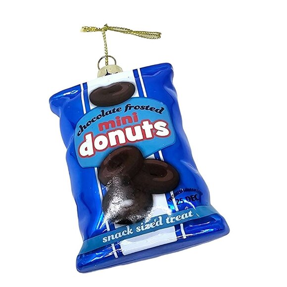 Chocolate Frosted Mini Donuts Glass Ornament - Christmas Gift - Picture 1 of 4